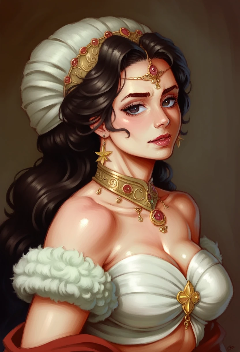 Best quality, highly detailed, masterpiece, Indian princess, Rajkanya, royal clothes, Masterpiece, extremely gorgeous woman, matchless Beauty, portrait, Peter Paul Rubens style, Woman, off shoulder bandeau crop blouse, beautifully styled hair, fluffy hair, middle ages, classicism, andrey atroshenko style, painting, long hair, styled hair, traditional media, realistic, figurative, fine art, detailed Art, oil on canvas, HDR, 8K, original character, high resolution, high detail, focus on the face, intricate, flawless, fluffy hair, Peter Paul Rubens style, By Peter Paul Rubens, sharp picture, no crown