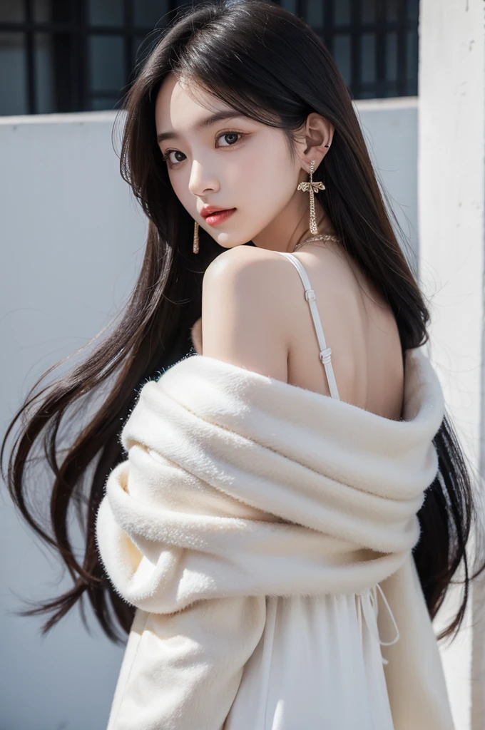 Long hair girl with moon-shape earrings
