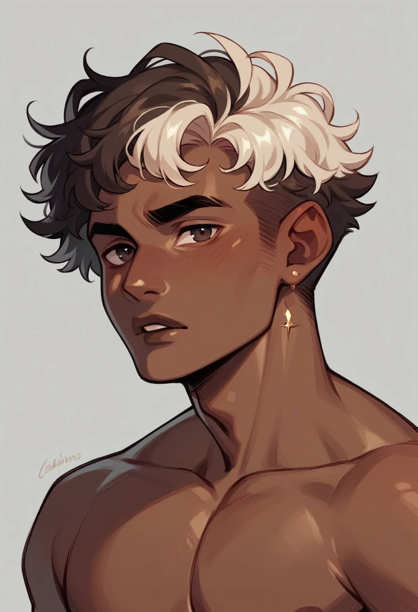 Young man of twenty-three years, with exquisite and curly almond-colored hair, Dark skin, and small chocolate lips