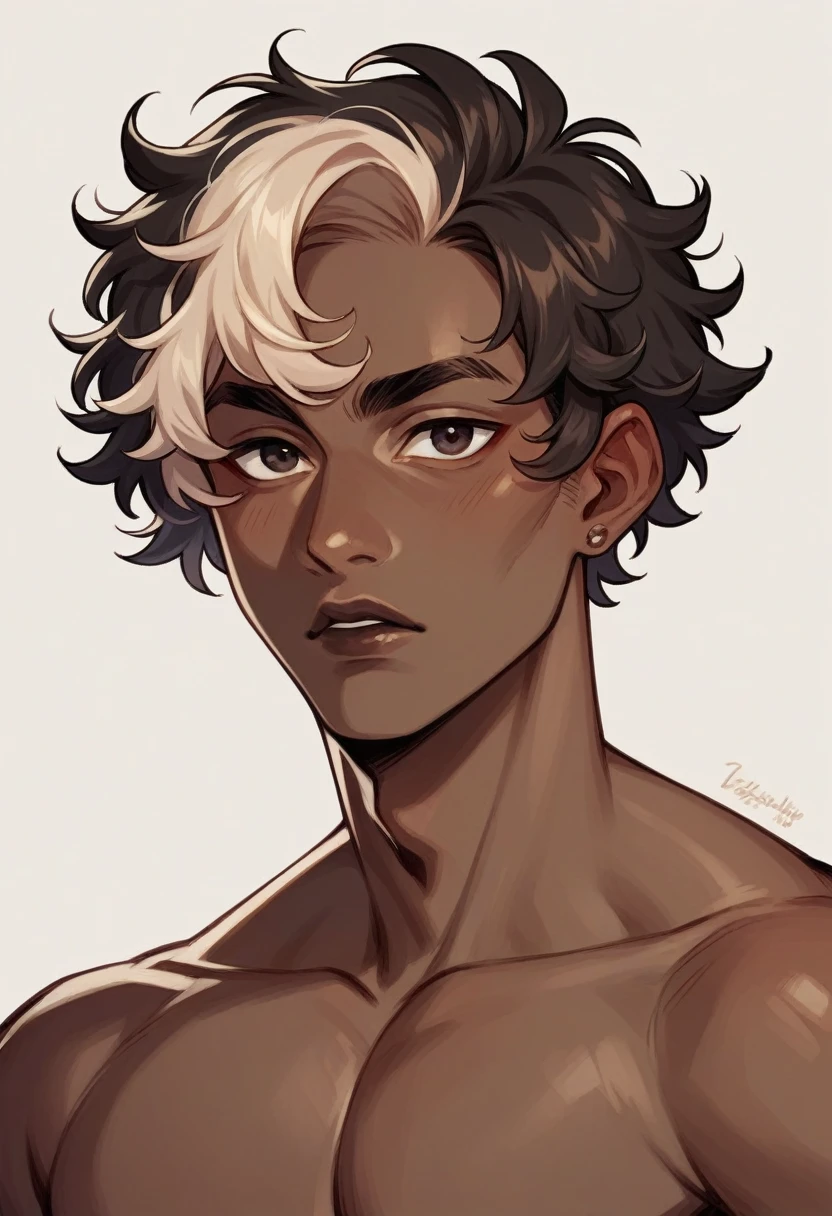 (Boy1),(Solo portrait:1.5),(Full Body Portrait:1.5),(17 year old teenager),(height 1.80),(average physique),(short curly black curly hair),(oval shape facial caricature and the nose of the face is thick, flattened, thinner and the mouth is large, thinner and brown eyes and the Face caricature is 17 year old),(dark skin color:1.5)