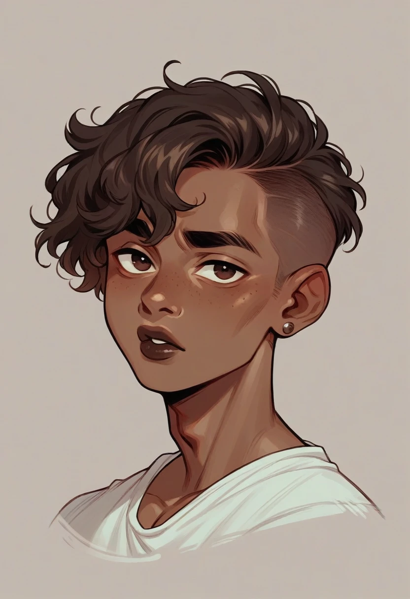 Young man of twenty-three years, with exquisite and curly almond-colored hair, Dark skin, and small chocolate lips