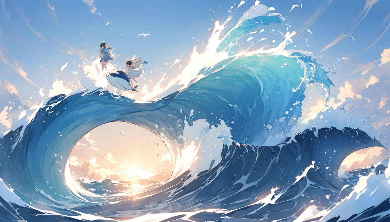 Gentle breezes gather together and become the blue of the sky. Raging waves pile up and become the blue of the sea. If it is filled with our prayers, the blue of hope that all our parents have longed for will be revived. Whale Jump