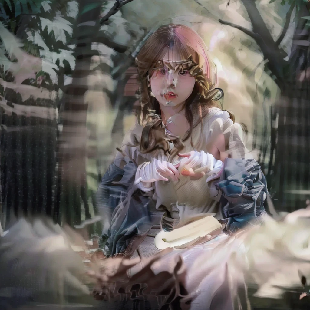 Beautiful womangirl with pink hair sitting in the woods with her legs crossed, guweiz, artwork in the style of guweiz, 8k high quality detailed art, seductive woman girl, detailed digital woman art, anime fantasy artwork, woman lush john 8k woods, cute girl with short pink hair, elf girl, fanart best artstation, digital Woman art