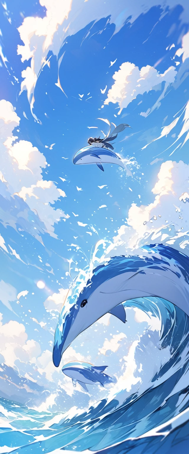 Gentle breezes gather together and become the blue of the sky. Raging waves pile up and become the blue of the sea. If it is filled with our prayers, the blue of hope that all our parents have longed for will be revived. Whale Jump