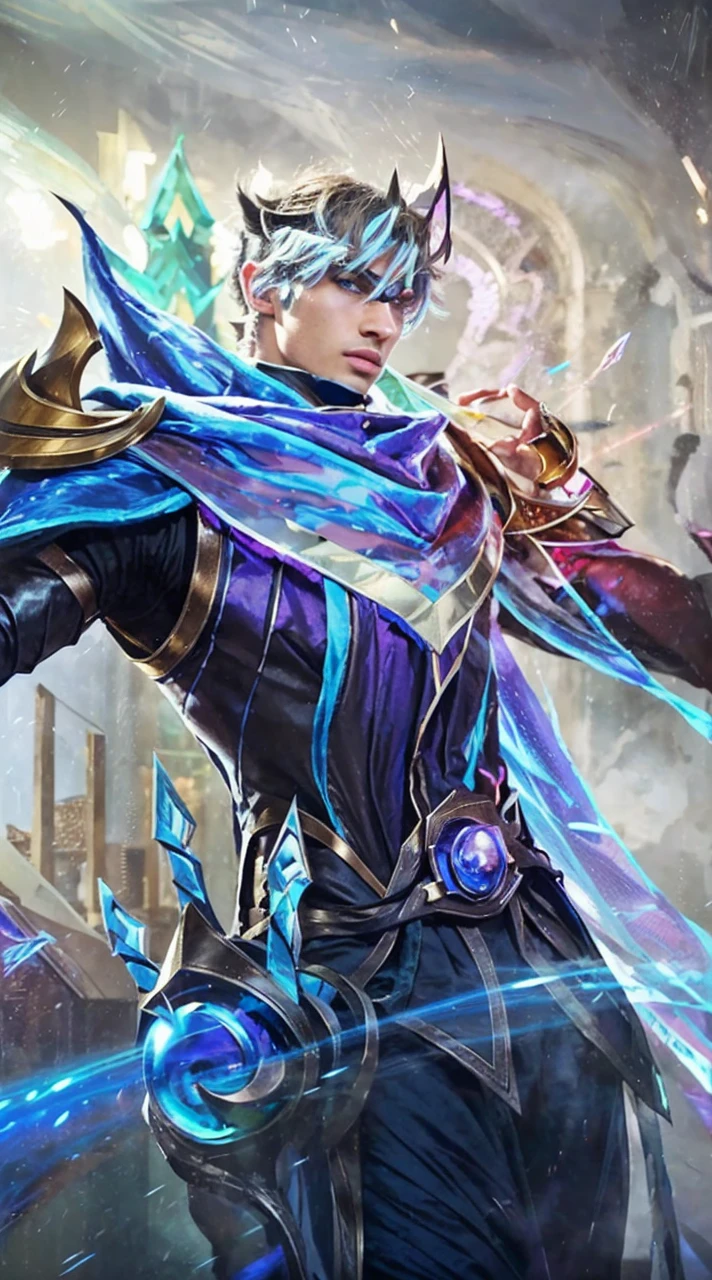 A boy ( prince, handsome, sharp jawline, sharp eyes, tall, good body, blue eyes, black hair, wear prince costume, long eyelashes, sharp nose, theo james)