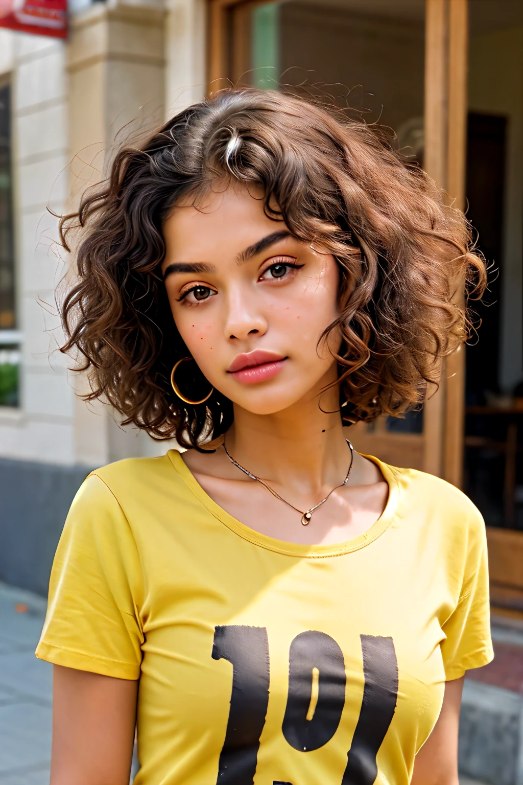 ((best quality)), ((masterpiece)), (detailed), Bald Man, wearing striped yellow tshirt, round neck, Indian, curly hair