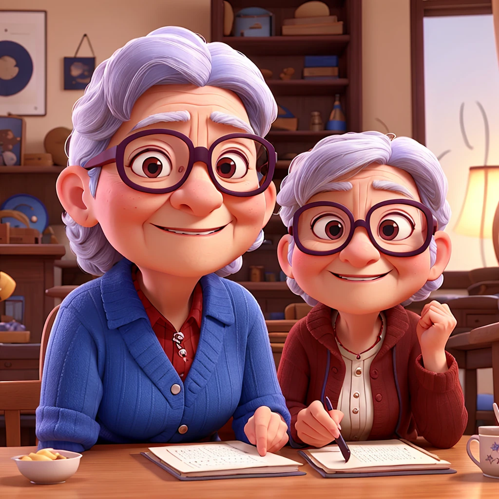 Grandma with glasses、Pixar Style