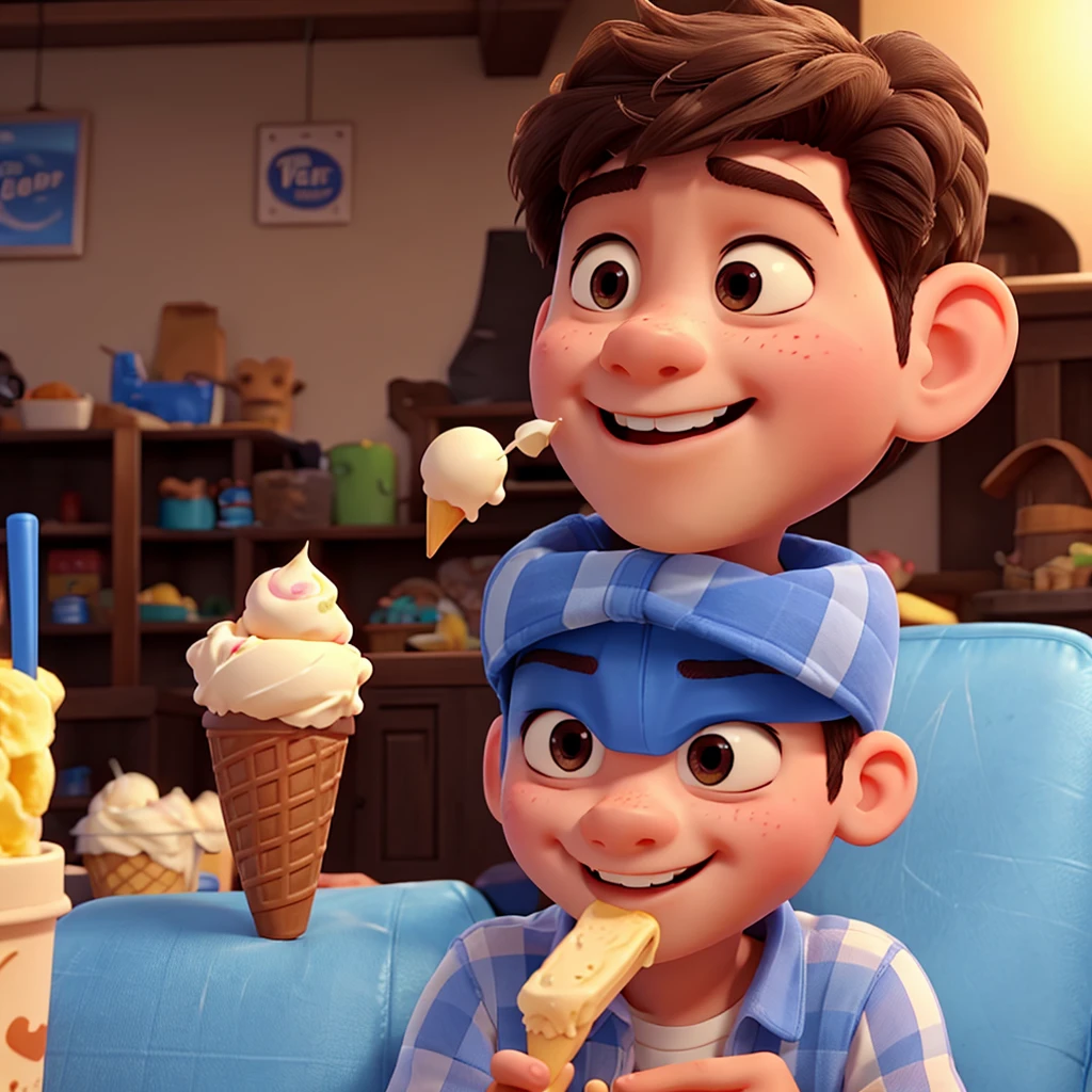 Boy eating ice cream、Pixar Style