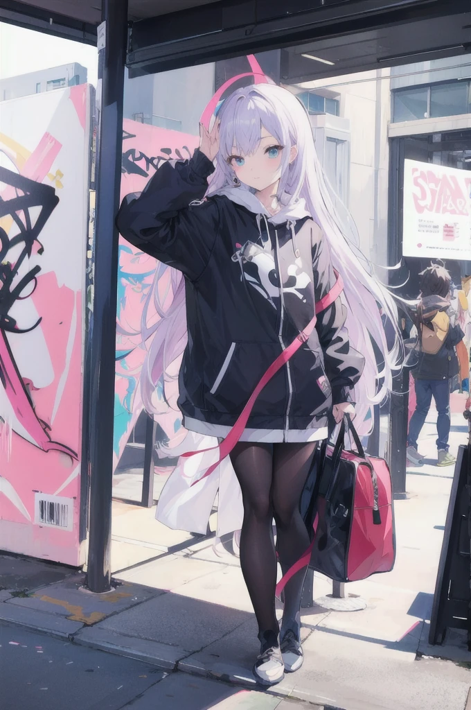 fille d’anime avec un sac à dos marchant devant un mur de graffitis, style anime 4 K, Anime Art Fond d’écran 4K, Anime Art Fond d’écran 4K, Anime Art Fond d’écran 8K, Illustration de style anime, Art numérique de style anime, style anime. 8k, Illustration de style anime, style anime mélangé avec Fujifilm, Art numérique de style anime, Art de style anime, Fanart Urban Girl