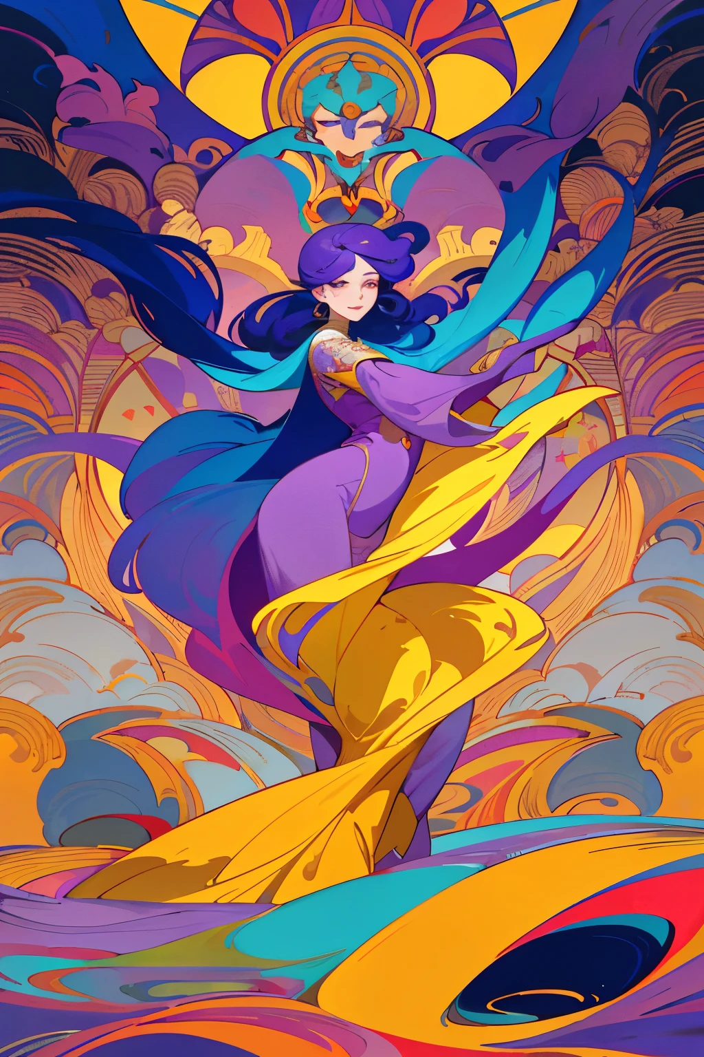 **ArtNouveau:** A woman, draped in flowing robes of a vibrant purple and gold, dances gracefully in an elaborate garden. The vivid palette of colorful flowers blooming around her creates a color explosion that captures the essence of Art Nouveau.

**Modernism:** A minimalist apartment, adorned with bold hues and geometric shapes. A man, wearing a monochrome suit, stands in the center of the room, gazing at a colorful abstract painting, embodying the principles of Modernism.

**Early 20th Century Art:** A woman, dressed in a flowing gown reminiscent of the early 20th century