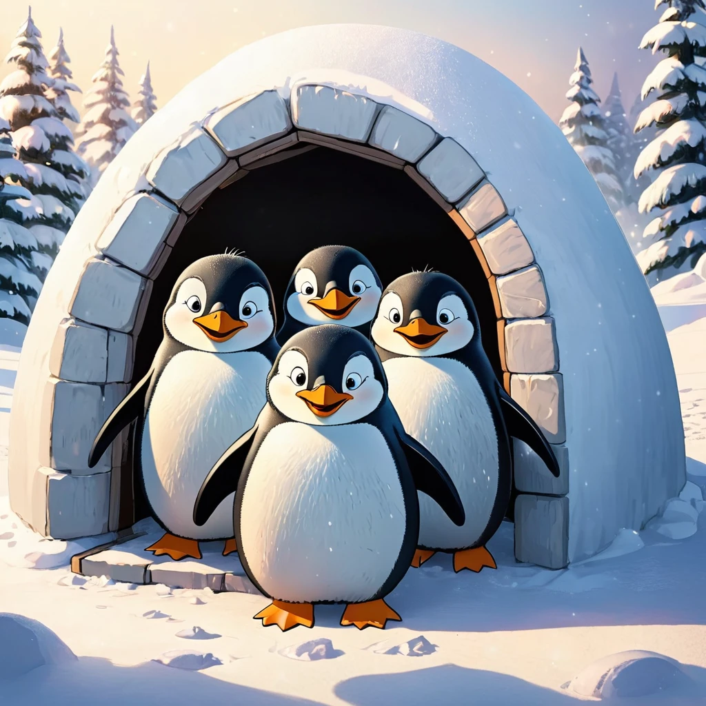  The three penguin children Fridolin, Fips and Frieda jumped out of their cozy igloo full of anticipation. The snow glittered in the sunlight and the day promised lots of fun and adventure, number 3