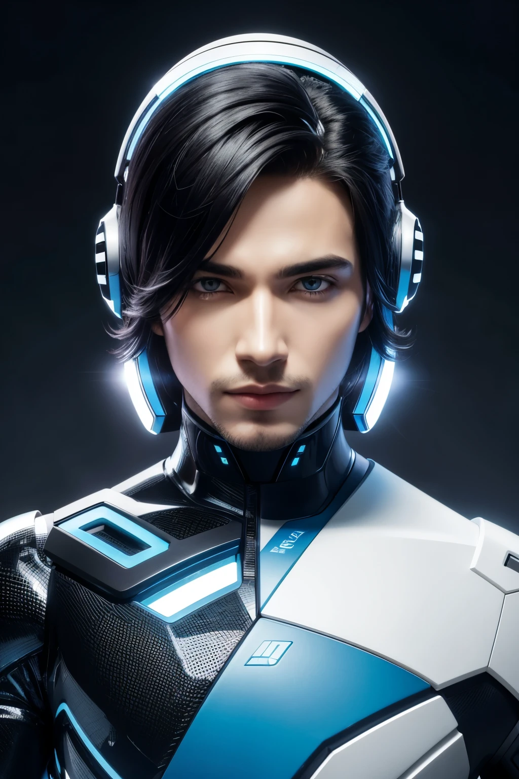 create a male person and futuristic avatar using artificial intelligence with colorful innovation themes in a competence center (COE) at Ingram Micro Brazil