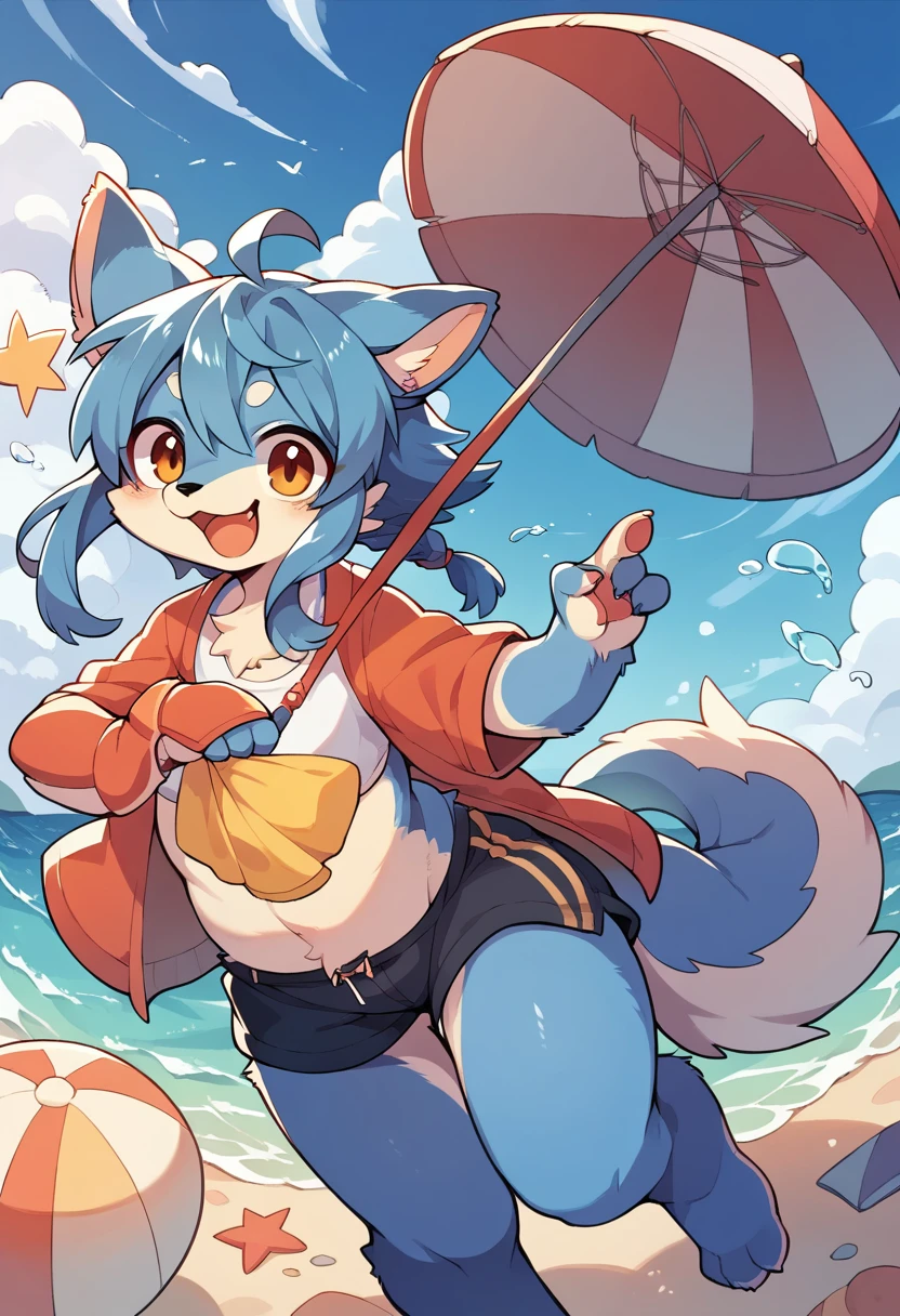 super high resolution, detailed background, seaside, boy, girl, Happy, joyful, absurdres(Photos of solo travelers)(kemono, furry anthro),