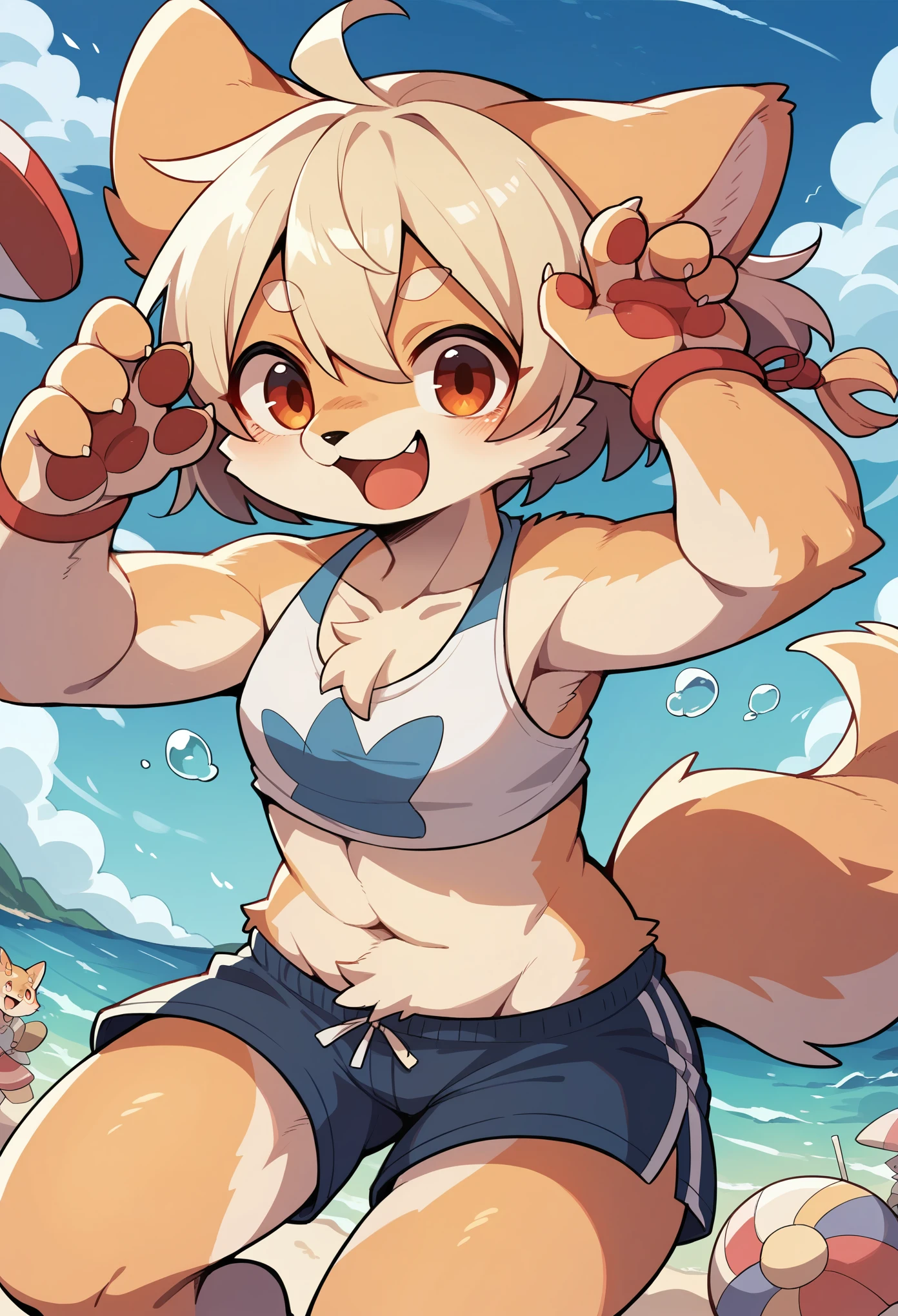 super high resolution, detailed background, seaside, boy, girl, Happy, joyful, absurdres(Photos of solo travelers)(kemono, furry anthro),