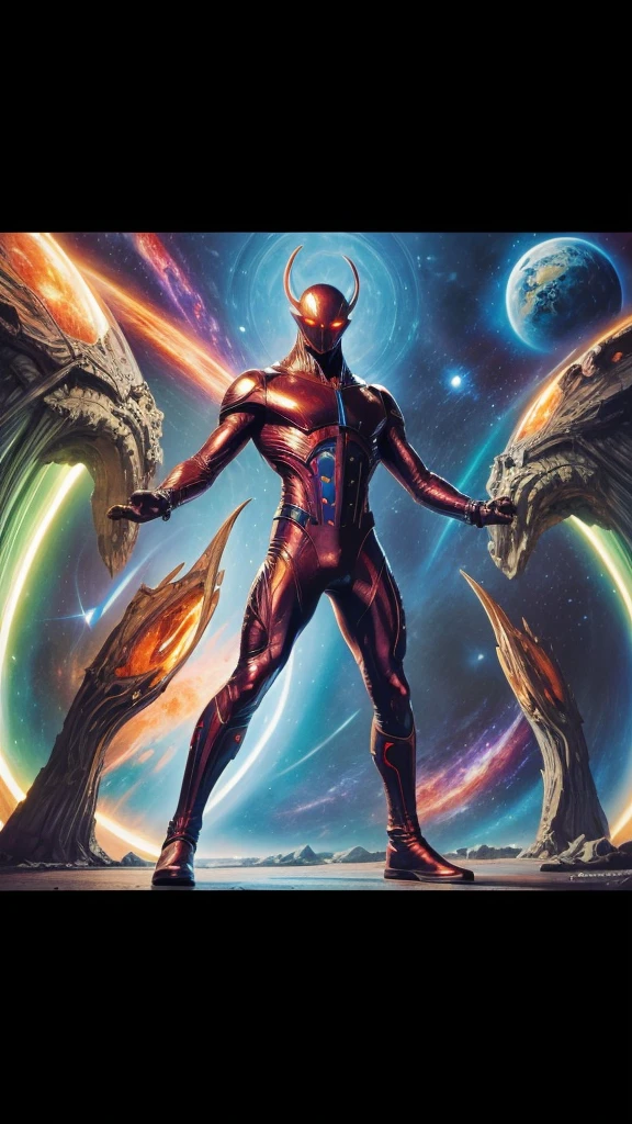 Full body space cosmic Monster alien in cosmic war,futuristic,art by alex ross and frederic soulacroix
