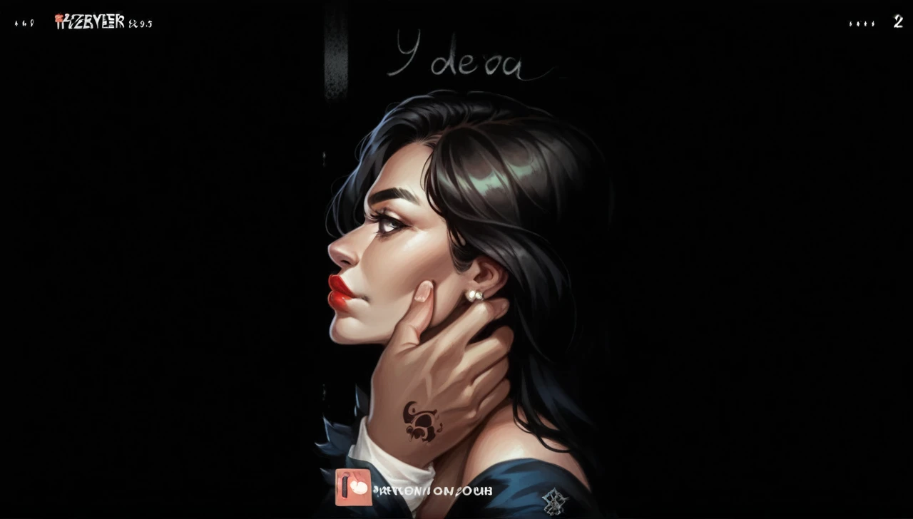 twenty-six year old woman with vibrant long black hair, extremely bright and dark complexion, filled red lips and deep black eyes and has a small minimalist tattoo on her ring finger.