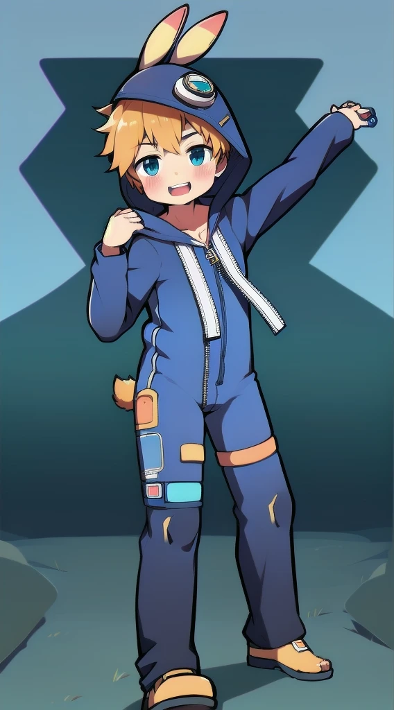 2D Shonen Shota,One-piece mountaineering suit,Slim, healthy body,Put the headphones on your head,stand up,goggles,Rabbit ears,Happy,Sailor collar,tie,zipper,hood,run