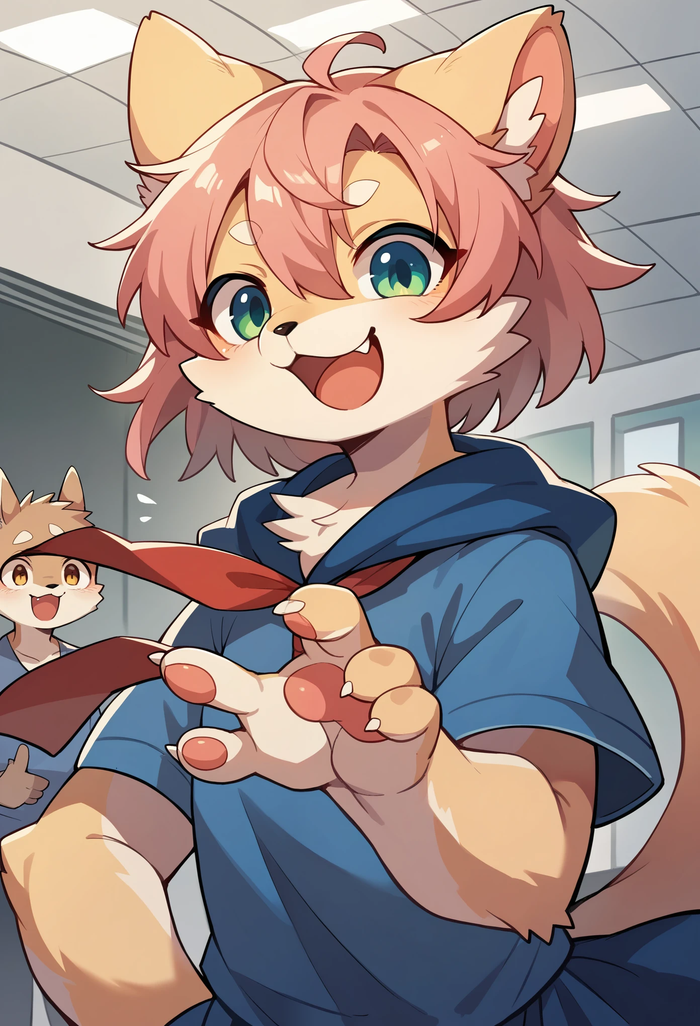 super high resolution, detailed background, museum, boy, girl, Happy, joyful, absurdres(Photos of solo travelers)(kemono, furry anthro),