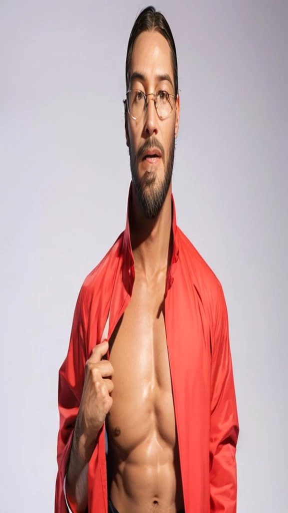 "Transform the image of a young man with dark skin, short hair and glasses in a version that looks like John Wick. He must be wearing an elegant navy blue slim fit suit, with a white shirt underneath and a black tie. Add black dress shoes to complement the look. Style your hair to look more social , similar to John Wick style. Add a short, well-groomed beard. Remove the glasses to create a look closer to John Wick. Posture should be confident and upright, with a serious and focused facial expression."