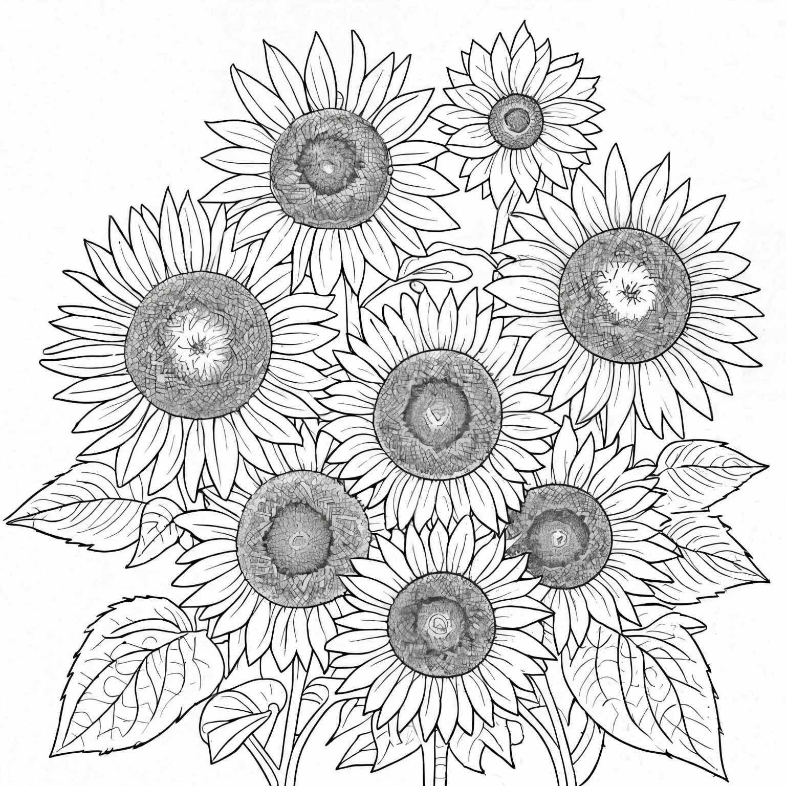 Generate a delightful 2D line art illustration for a kids' coloring book, one Sunflower. with clear outlines and large areas for coloring. line art, 2d,