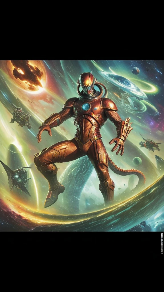 Full body space cosmic Monster seahorse alien in cosmic war,futuristic,art by alex ross and frederic soulacroix