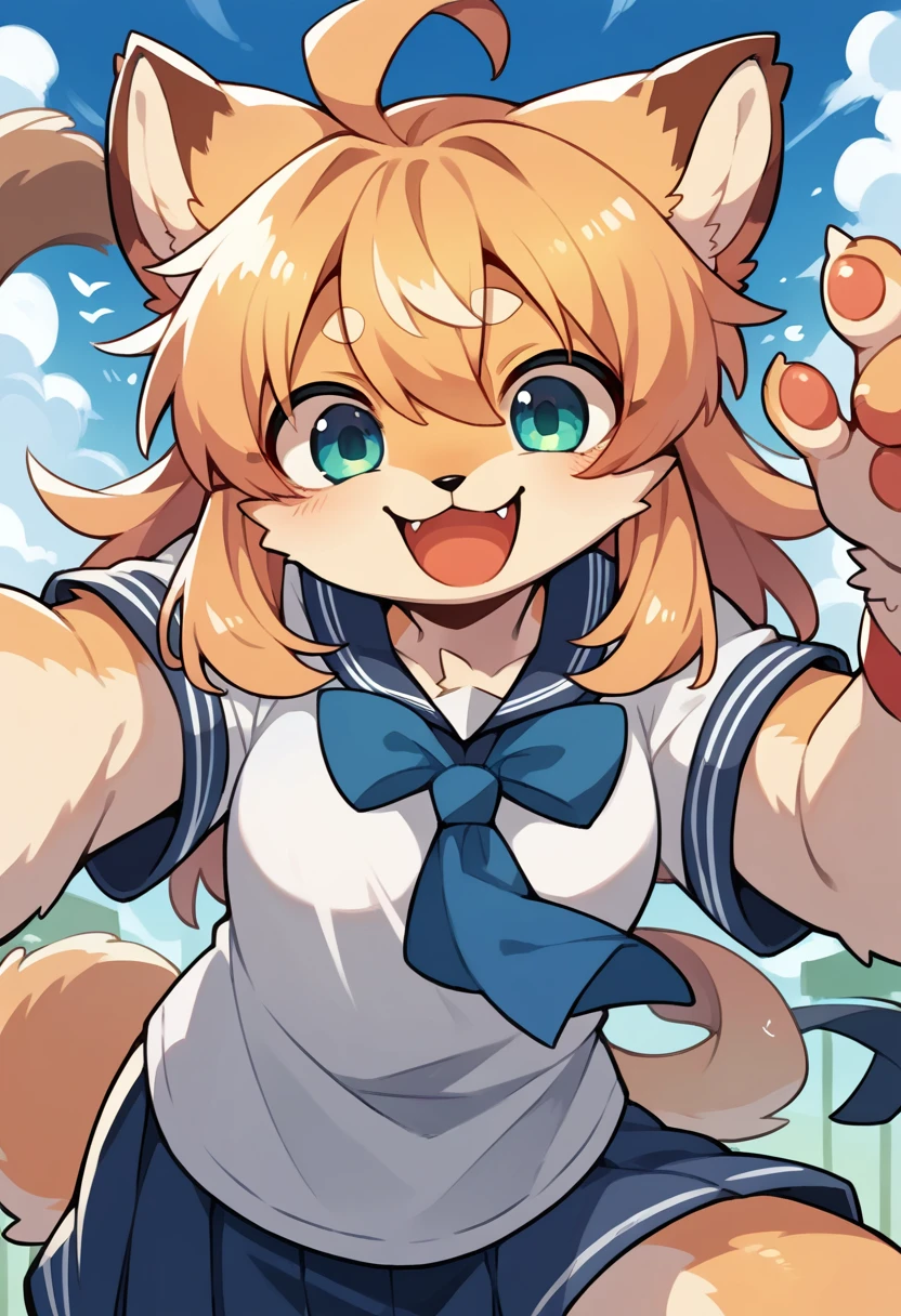 super high resolution, detailed background, school, boy, girl, Happy, joyful, absurdres(Photos of solo travelers)(kemono, furry anthro),