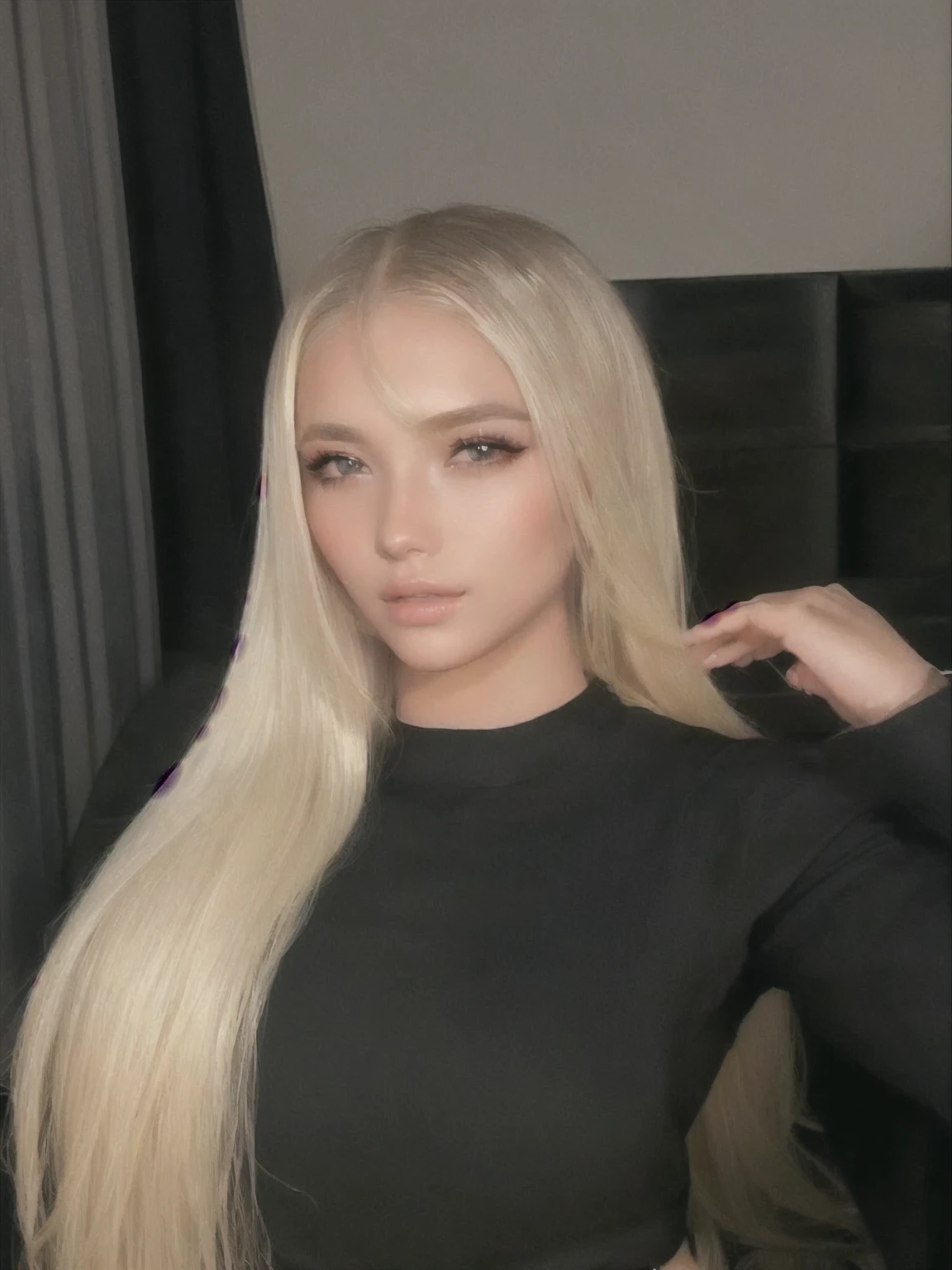 Blonde woman with long hair, wearing a black blouse and jeans, straight blonde hair, ava max, long straight blonde hair, a gorgeous blonde, silken blonde hair, elegant blonde hair, extremely long and thick blonde hair, blonde and attractive features, straight hairstyle, long platinum blonde hair, with very long blonde hair, A girl with blonde hair, long blonde hair and big eyes