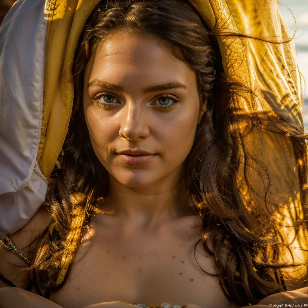 1girl, coralcoast, sitting, beautiful detailed eyes, beautiful detailed lips, extremely detailed face, long eyelashes, ocean, beach, sunset, golden hour, waves, tropical paradise, photorealistic, 8k, high resolution, masterpiece, ultra-detailed, vivid colors, warm lighting, cinematic
