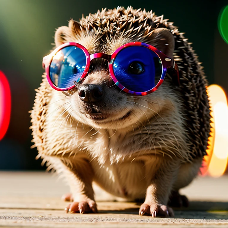 A hedgehog wearing round sunglasses,extremely detailed, photorealistic, 8k, high resolution, award winning, studio lighting, cinematic composition, intricate details, vibrant colors, natural lighting, depth of field, symmetry, sharp focus, octane render, unreal engine, elegant, beautiful, adorable, cute, whimsical, playful, adorable, funny, amusing, delightful