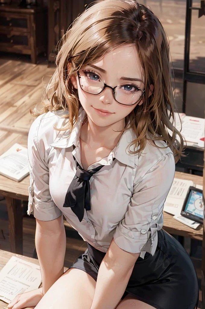 Masterpiece, 最high quality, high quality, High resolution, high quality texture, high quality shadows, High resolution, Beautiful details, Detailed CG, Detailed Texture, Realistic representation of face, Realistic, colorful, delicate, Cinematic Light, Side light, Lens flare, Ray Tracing, sharp concentrated, (1 Girl,concentrated:1.3), ( Intricate details, compensate, PureErosFaceV1:0.5), (細部まで美しいdelicateな顔, 緻密で美しいdelicateな瞳, Perfect Facial Proportions, Dense skin, Optimal ratio of four fingers to one thumb,Unified 8k wallpaper, Arms under chest, Modest chest, Wide Hips, Smooth upper abdomen, 35 years old, blue eyes, glasses, air fortress hair, blonde hair, house wife, the gaze of true love, lips of temptation, A look full of compassion ,a smile full of love, i love you, Acting lovey-dovey, I love you so much I'm crazy,
cabin attendant uniform,white blouse,tight fitting black skirt,black stockings, excellent secretary ,working as a secretary, wooden desk, wooden chair
