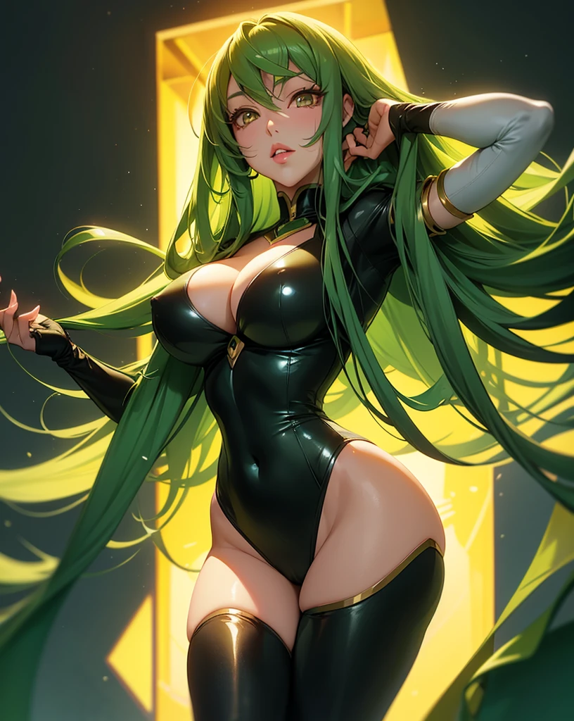 Code geass, C.C, 1 Sister, (((Bimbo))), Long green hair, yellow-eyed, puffy lips, Draw lips, Thick lips, Wide hips, Thigh thick, Bigchest, humongous large breast, violence, 'Ace, Bubl, Camel toes, , Brazilian Butt Lift, white business suit, Tight suit, placed in a