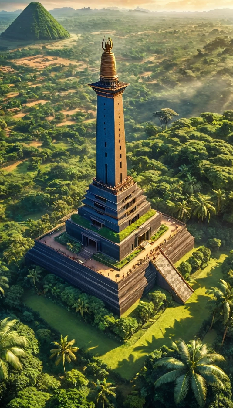 a very large african traditionnal empire, african sunchine, detailed, diverse people, colorful , towering monuments, lush greenery, aerial view, establishing shot, cinematic lighting, dramatic shadows, vibrant colors, photorealistic, 8k, HDR, hyper detailed, masterpiece, empire, sunbchine; good vibes