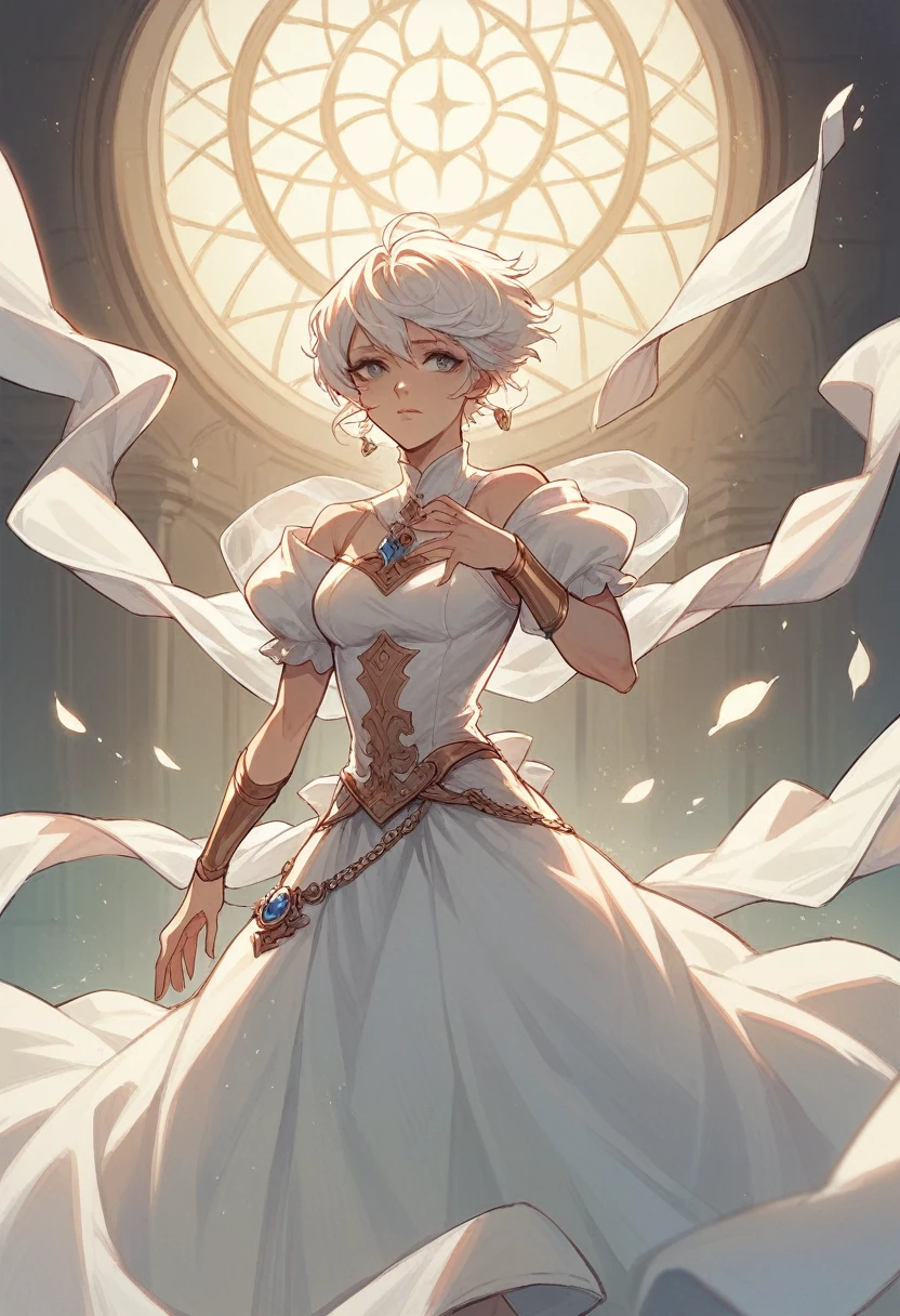 Cat and girl,White dress, princes fantasy, short white hair