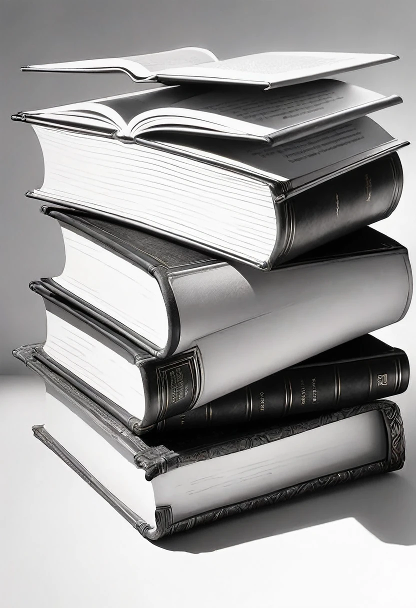 black and white drawing of 3 open books