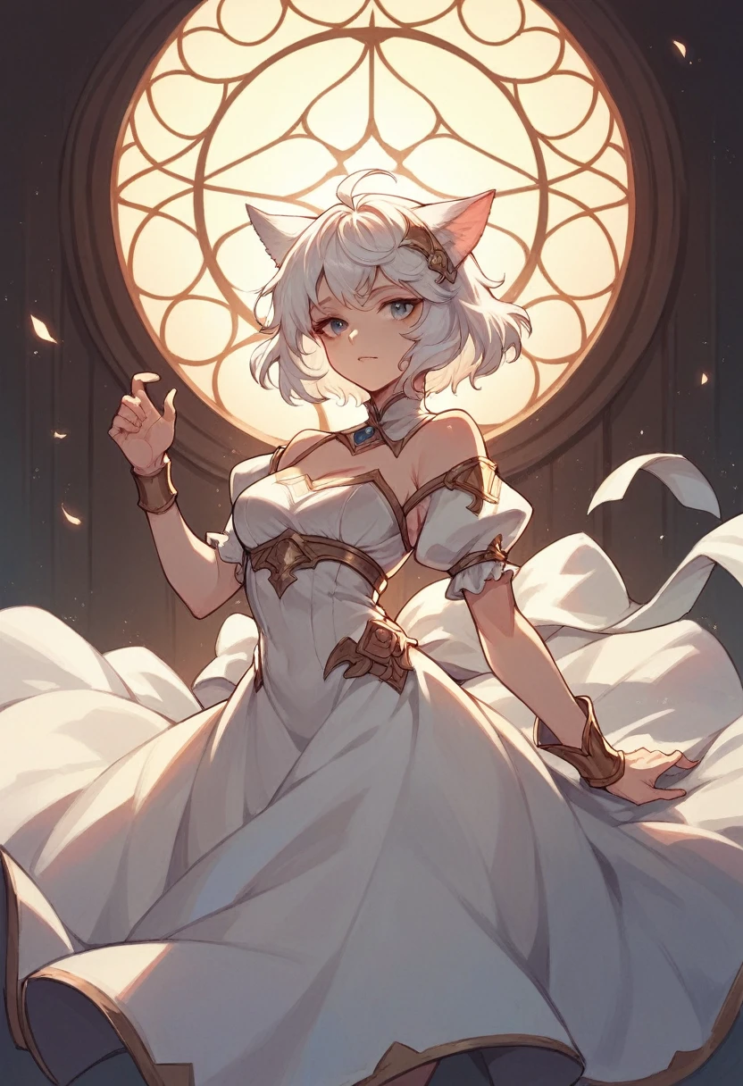 Cat girl,White dress, princes fantasy, short white hair