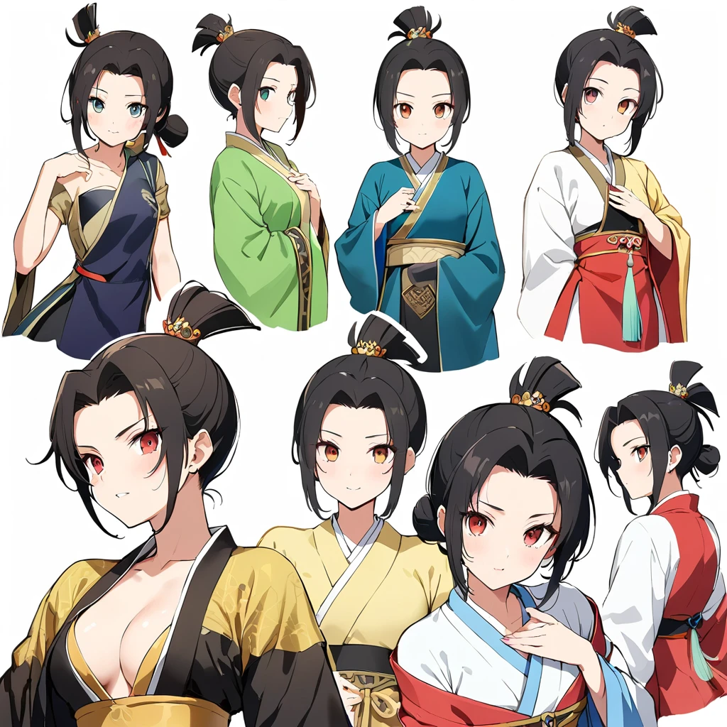 16k works,Highest quality,18-year-old,No background.White background only,whole body、Kneel,Dynamic and sexy pose, One person, Beautiful Face,, Symmetrical eyes, Perfect body, Good balance、 Perfect body、Chinese traditional clothing, Hanfu, Ancient Chinese Princess, Black Hair, Topknot, Hair ornament studded with small jewels, Slender body, Place your hand on your chest