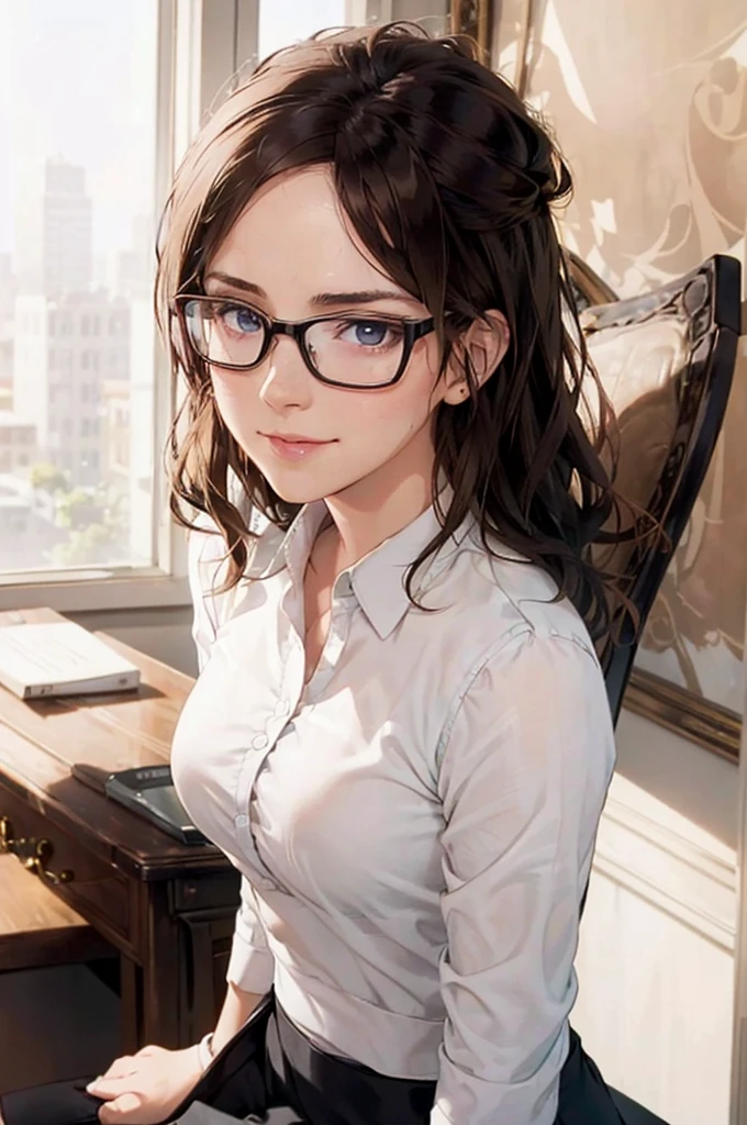 Masterpiece, 最high quality, high quality, High resolution, high quality texture, high quality shadows, High resolution, Beautiful details, Detailed CG, Detailed Texture, Realistic representation of face, Realistic, colorful, delicate, Cinematic Light, Side light, Lens flare, Ray Tracing, sharp concentrated, (1 Girl,concentrated:1.3), ( Intricate details, compensate, PureErosFaceV1:0.5), (細部まで美しいdelicateな顔, 緻密で美しいdelicateな瞳, Perfect Facial Proportions, Dense skin, Optimal ratio of four fingers to one thumb,Unified 8k wallpaper, Arms under chest, Modest chest, Wide Hips, Smooth upper abdomen, 35 years old, blue eyes, glasses, air fortress hair, blonde hair, house wife, the gaze of true love, lips of temptation, A look full of compassion ,a smile full of love, i love you, Acting lovey-dovey, I love you so much I'm crazy,
cabin attendant uniform,white blouse,tight fitting black skirt,black stockings, excellent secretary ,working as a secretary, wooden desk, wooden chair