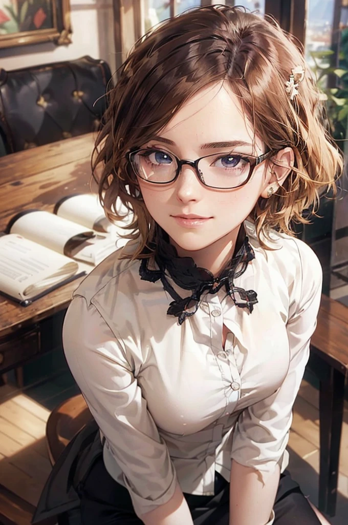 Masterpiece, 最high quality, high quality, High resolution, high quality texture, high quality shadows, High resolution, Beautiful details, Detailed CG, Detailed Texture, Realistic representation of face, Realistic, colorful, delicate, Cinematic Light, Side light, Lens flare, Ray Tracing, sharp concentrated, (1 Girl,concentrated:1.3), ( Intricate details, compensate, PureErosFaceV1:0.5), (細部まで美しいdelicateな顔, 緻密で美しいdelicateな瞳, Perfect Facial Proportions, Dense skin, Optimal ratio of four fingers to one thumb,Unified 8k wallpaper, Arms under chest, Modest chest, Wide Hips, Smooth upper abdomen, 35 years old, blue eyes, glasses, air fortress hair, blonde hair, house wife, the gaze of true love, lips of temptation, A look full of compassion ,a smile full of love, i love you, Acting lovey-dovey, I love you so much I'm crazy,
cabin attendant uniform,white blouse,tight fitting black skirt,black stockings, excellent secretary ,working as a secretary, wooden desk, wooden chair