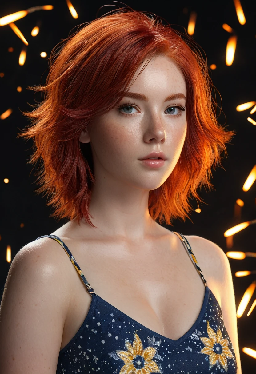 ((Best high quality:1.2)), (8k), extremely detailed, ((High detail:1.2)), ((firecracker /The Boys))/, Solo, 24 year old red-haired female,