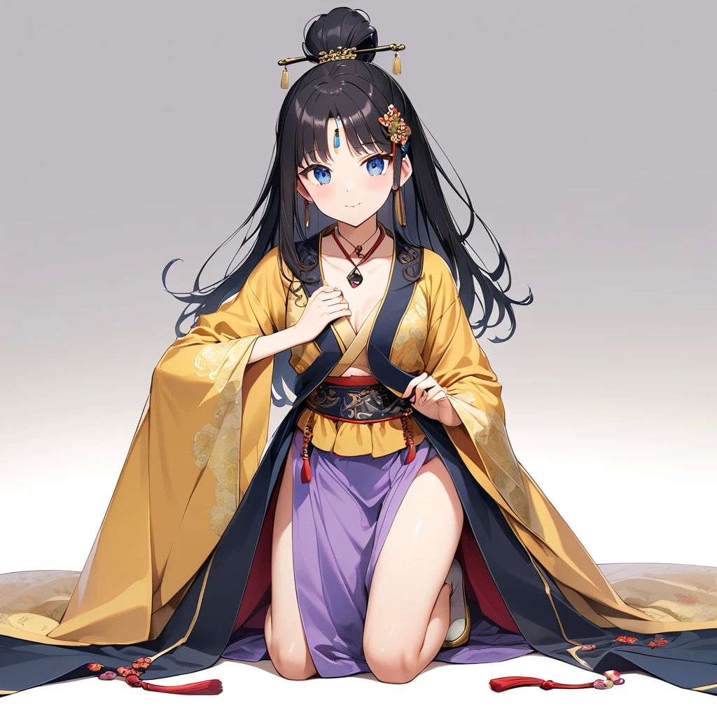 16k works,Highest quality,18-year-old,No background.White background only,whole body、Kneel,Dynamic and sexy pose, One person, Beautiful Face,, Symmetrical eyes, Perfect body, Good balance、 Perfect body、Chinese traditional clothing, Hanfu, Ancient Chinese Princess, Black Hair, Topknot, Hair ornament studded with small jewels, Slender body, Place your hand on your chest