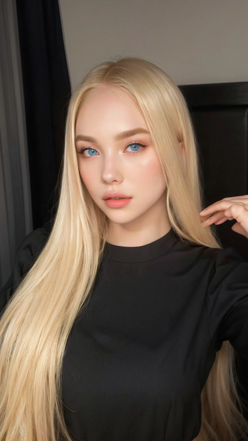a close-up of a woman with long blonde hair posing for a photo, ava max, anastasia ovchinnikova, a gorgeous blonde, blonde and attractive features, long blonde hair and blue eyes, long blonde hair and big eyes, dasha taran, straight blonde hair, long straight blonde hair, extremely long and thick blonde hair, blonde girl, silken blonde hair, rosseane park