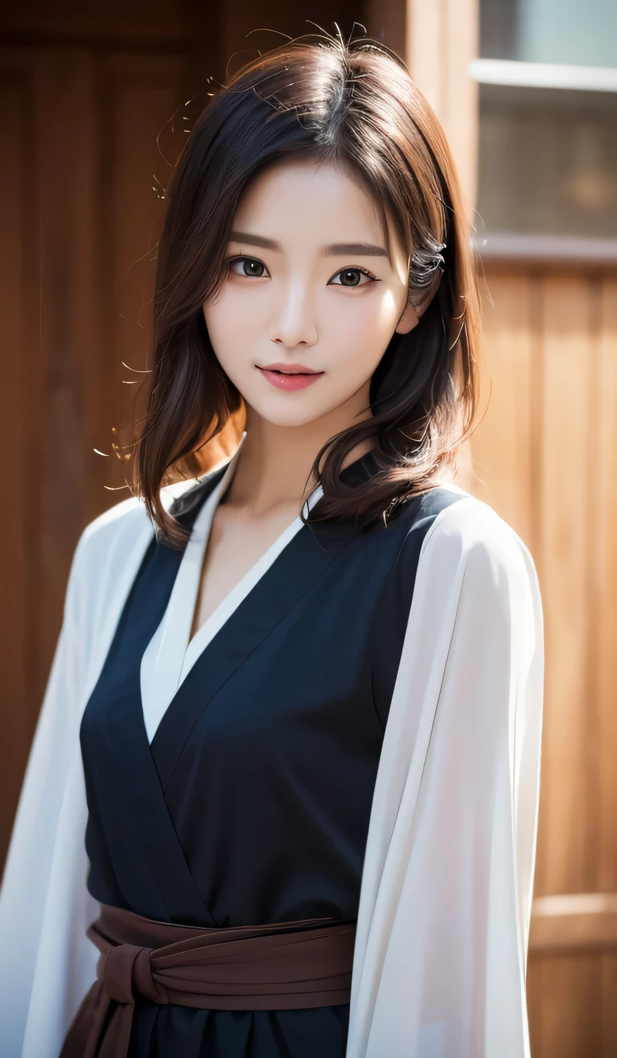 ((best qualtiy、8k masterpieces:1.3))、sharp focus:1.2、(ultra beautiful faces:1.0)、(Slender Abs Beauty:1.0)、(shinny skin:1.0)、photos realistic、A dark-haired、Video Lighting、High-definition eyes and face、Video Lighting、(cowboy  shot:1.3)、swim wears、(Korean Cute Actress)、from the front side、medium large breasts、A slight smile、 in kimono