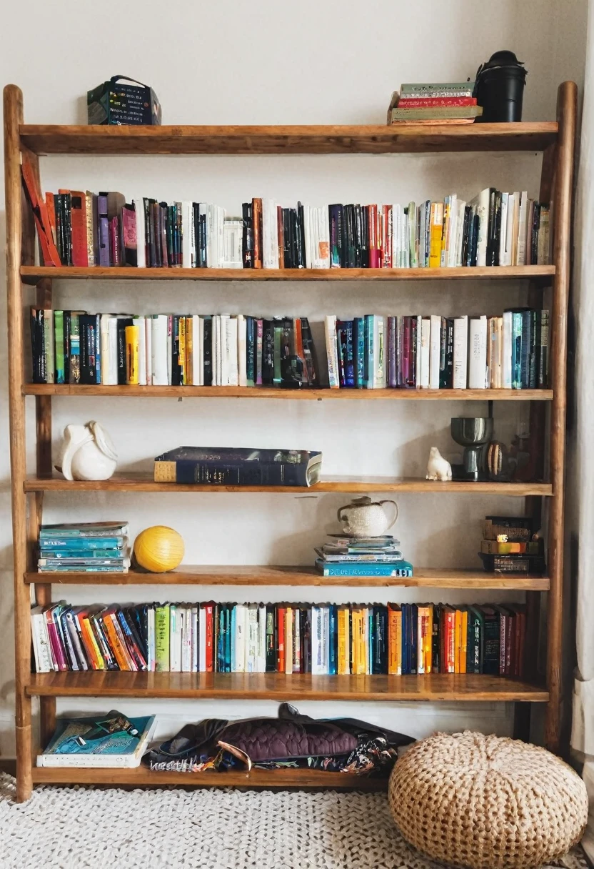bedroom shelf with books