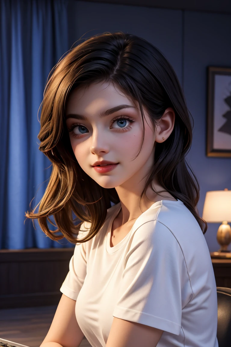 a full body short of 22 year old girl in oversized shirt streaming playing video game on desktop PC, 1girl, Mole in right chin on face , oversized tshirt white and black shorts, c cup breast medium size , black straight long hair ,long hairstyle, Ilford, Romantic , Shot from front, Shot by Blackmagic Pocket, dynamic pose, Cinema Camera 6K Pro with Sigma 18-35mm f/1.8 DC HSM Art Lens, beautifully lit, high resolution, clear tones, depth of field, cinematic lighting, 4k, elite, luxury, micro detalls, bokeh, elegant, cinematic, photorealistic, Hair light, at Gaming room in background, Photography by Richard Avedon