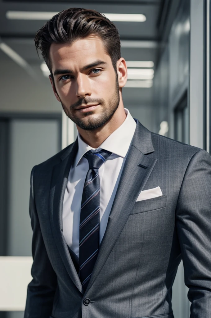 Make a male robot whose handsome, and wearing a suit and tie
