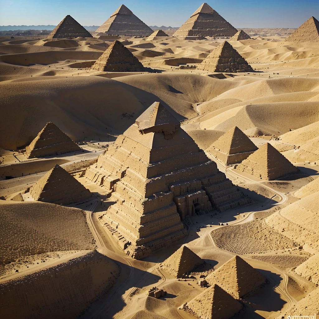 Create the pyramids of Giza ad if they were just built this year. Depict what the pyramids would have liked like before weathering.