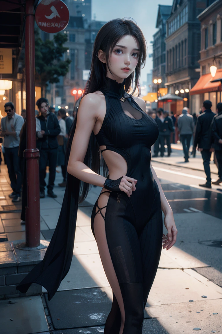 (((Browsing Caution:0.9)))，Large Breasts，Narrow waist，(Sexy Body)，Rainy night,city,A beautiful woman with gal makeup wearing a sports suit in the downtown area of Gintama, Surrounded by sellers, Beautiful portrait of a stunning goddess girl, Beautifully detailed face, Porcelain Skin, Full Body Shot, Centered, Very soft lighting, Symmetric, complicated, elegant, Very detailed, Realistic, Art Station, Concept Art, Smooth, Created by Greg Rutkowski and Boris Vallejo, cover, trendy style
