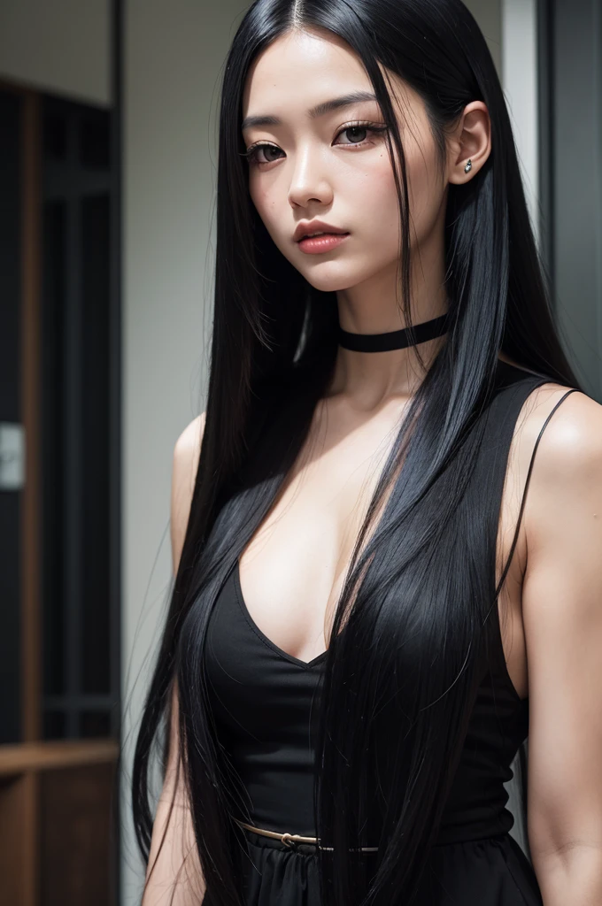 A woman with long black hair 
