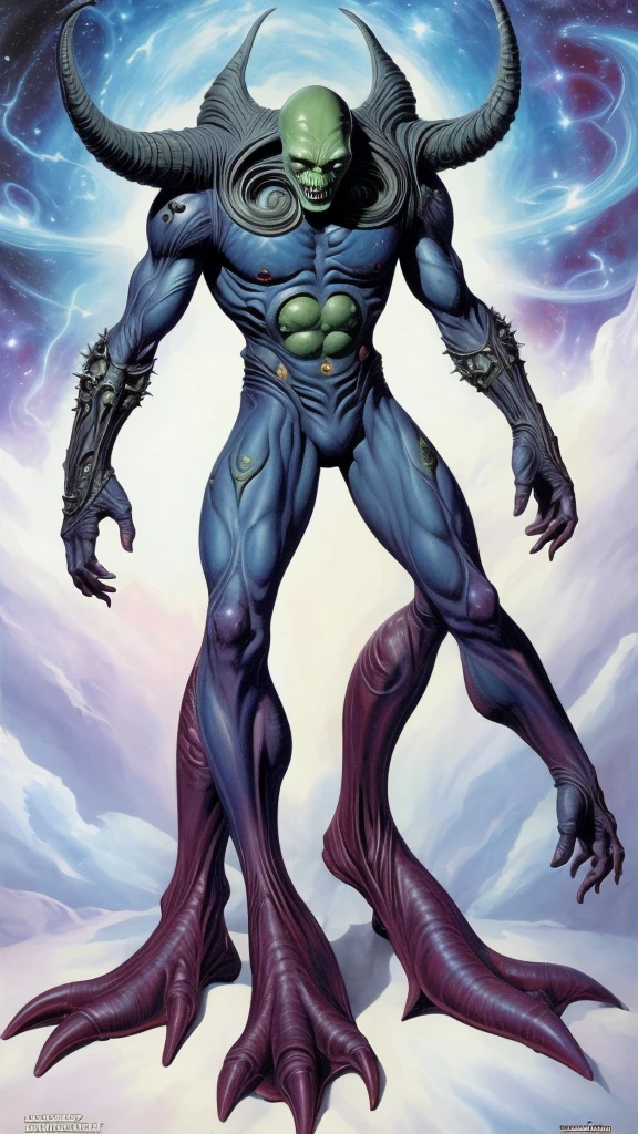 Full body space cosmic Monster warhammer alien in cosmic war,futuristic,art by alex ross and frederic soulacroix 