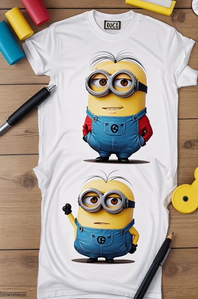 Draw a little minion wearing a Gucci T-shirt with the inscription: "Egor Andromeda faggot"